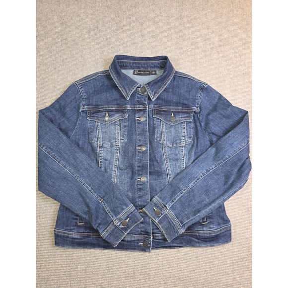 New York & Company Womens Stretch Denim Jean Jacket Distressed Size L - Picture 1 of 12